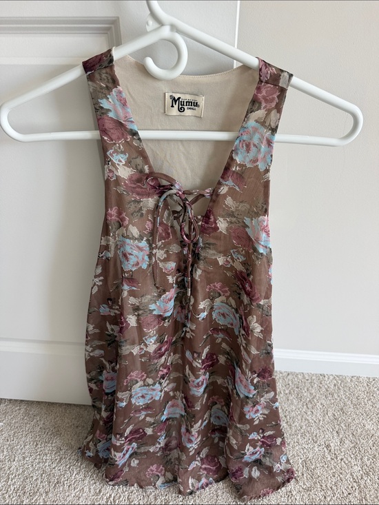Show Me Your MuMu Dresses & Skirts - Show Me Your MuMu Brown Floral Lace-Up Dress with Blue & Mauve Accents